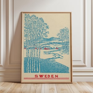 Sweden Landscape Poster Print | Scandinavian Mountain Illustration | Nordic Travel Wall Decor