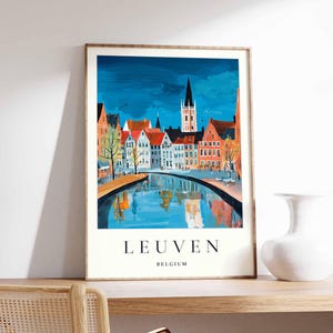 Plakat z Leuven w Belgii: Flamandzka architektura, wydruk podróżniczy