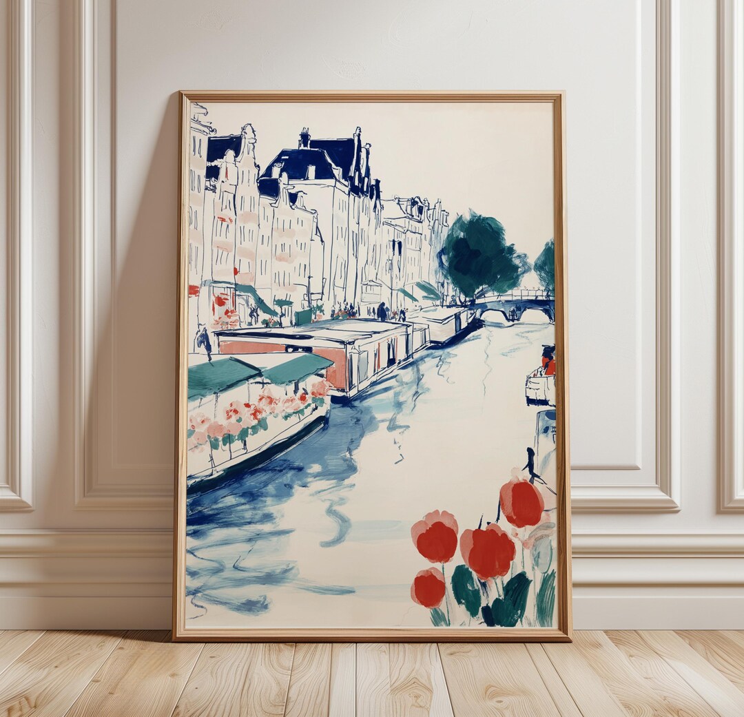 Amsterdam Canal Art Poster | Watercolor Cityscape | Floating Flower ...