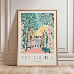 Notting Hill Poster, London Travel Poster, Notting Hill Wall Art, Colorful London Print, UK City Poster, London Street Art
