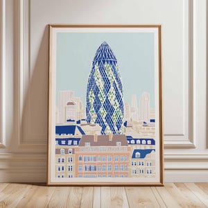 Gherkin Building Poster, London Travel Poster, Gherkin Wall Art, 30 St Mary Axe Print, UK Landmark Poster, British Art, London Skyline Decor