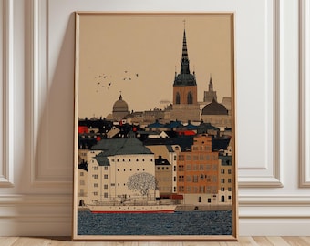 Stockholm City Poster | Sweden Skyline Print | Scandinavian Waterfront Architecture Wall Art