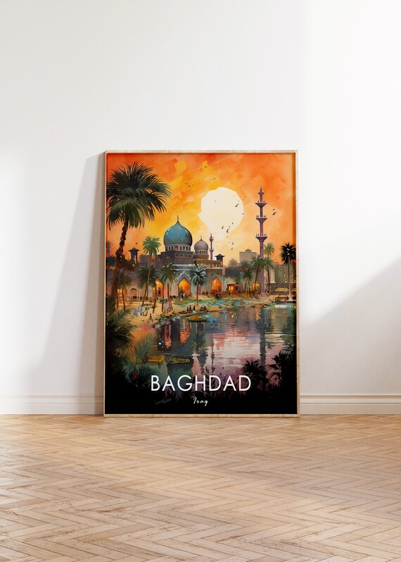 Baghdad Iraq Travel Poster: Islamic Floral Wall Art - Etsy