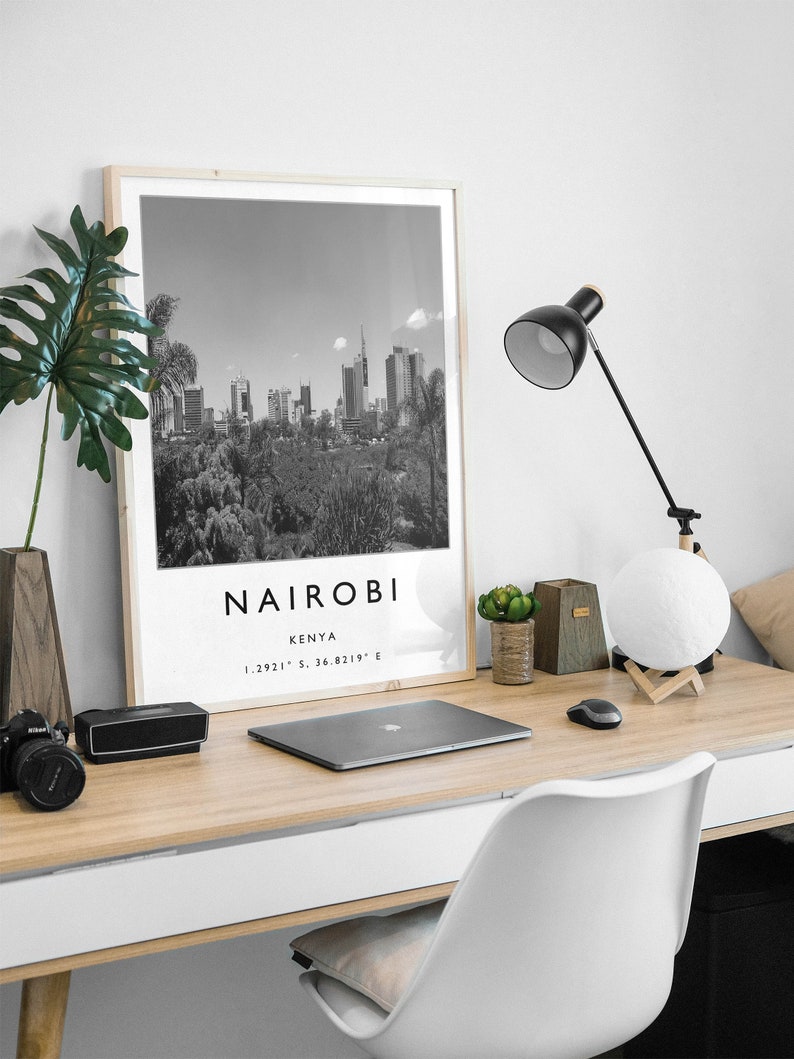 Nairobi Travel Print, Nairobi Kenya Travel Poster, Africa Travel Print, Travel Art, Travel Poster, Black and White, Gift, A2/A3/A3 image 2