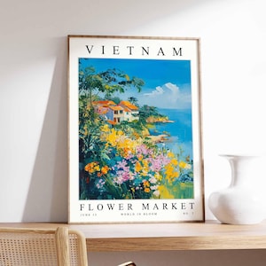 Vietnam Flower Market Poster, Vietnam Print, Vietnamese Floral Wall Art, Vietnam Floral Decor, Botanical Poster, Southeast Asia Travel Art