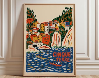 Cinque Terre Travel Poster | Italian Coastal Print | Sea Wall Art