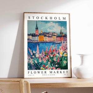 Stockholm Flower Market Poster, Stockholm Print, Swedish Floral Wall Art, Stockholm Floral Decor, Botanical Poster, Sweden Travel Art