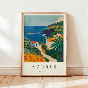 Azoren Poster, Portugal Reise Poster, Atlantikinsel Wandkunst, Natur Dekor, Azoren Reise Poster, Europäische Inseln, Portugal Poster