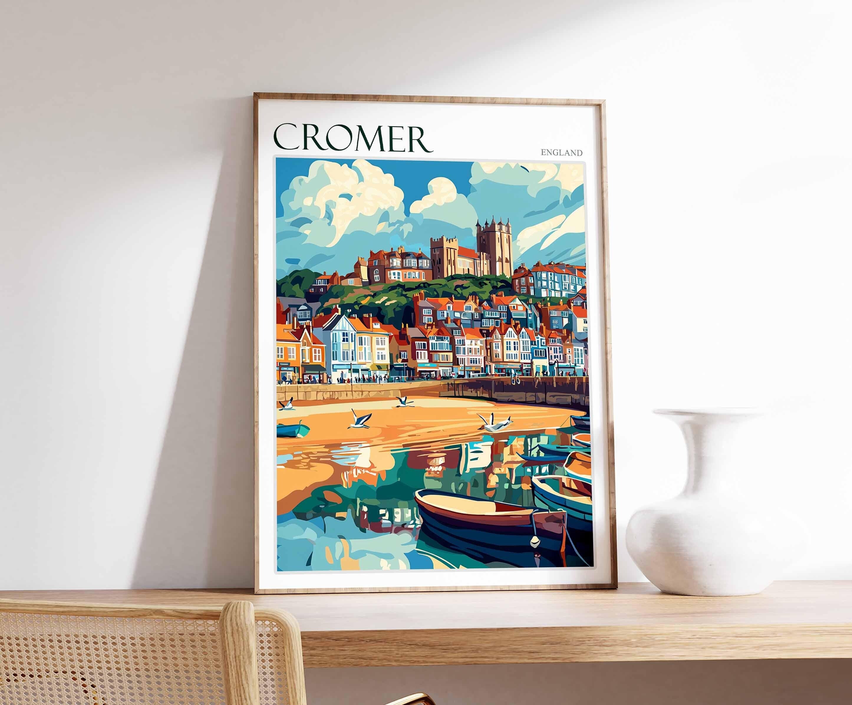 Cromer Poster, Norfolk Poster, Coastal Landscape Decor, Beach Poster, Seaside Town Poster, Cromer Wall Decor, Cromer Print, Norfolk Artwork
