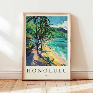 Honolulu Travel Poster: Waikiki Beach, Oahu Hawaii Print