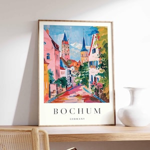 Bochum Poster, Germany Travel Print, German City Wall Art, Colorful Town Decor, Bochum Street Scene Art, Europe Travel Gift, Germany Print