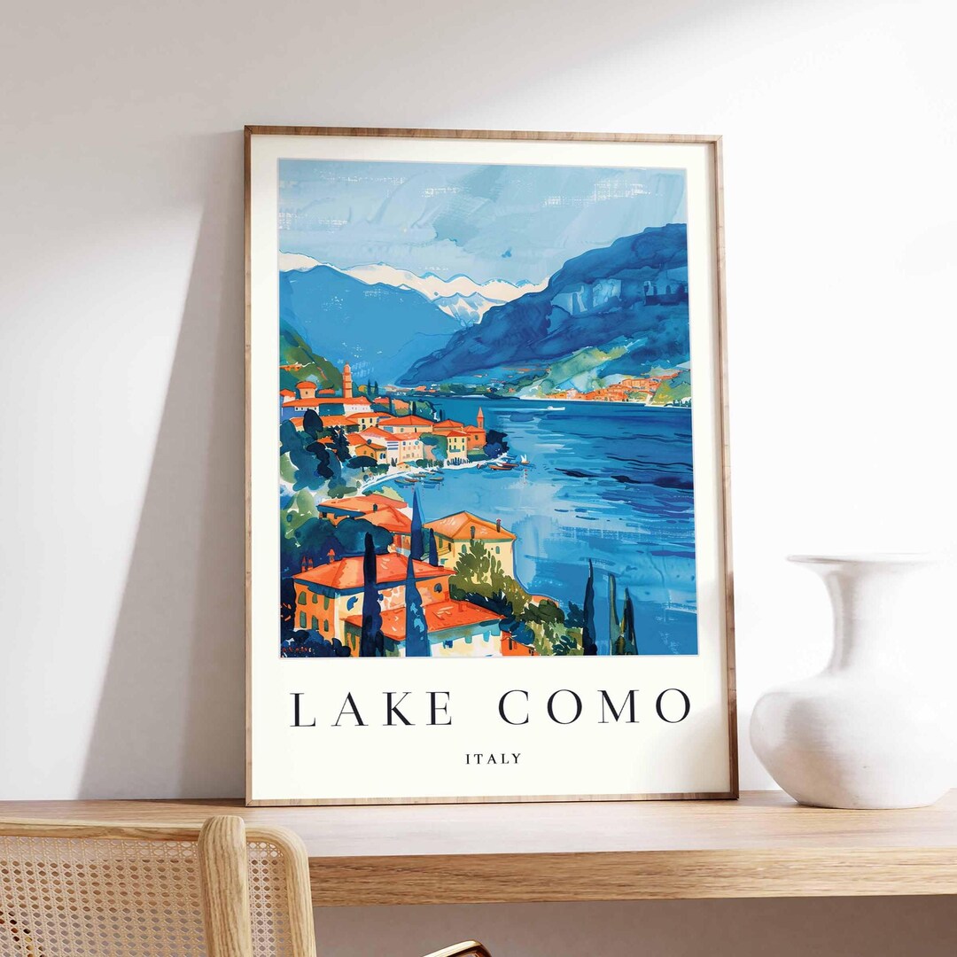 lake como italy travel poster art print (digital... Lake Como Italy Poster: Lombardy Travel Art Print - Etsy
