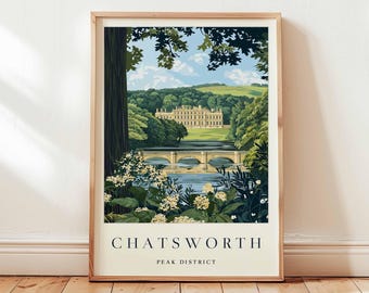Chatsworth House Print: Derbyshire Peak District Travel Poster