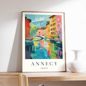 Affiche Annecy, impression voyage en France, art mural Alpes, déco lac d'Annecy, affiche ville pittoresque, impression paysage européen, art du voyage en Europe