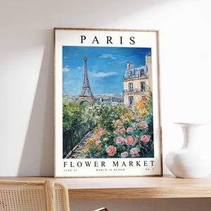 Paris Flower Market Poster, Paris Print, French Floral Wall Art, Paris Floral Decor, Botanical Poster, Europe Travel Print, Cityscape Art