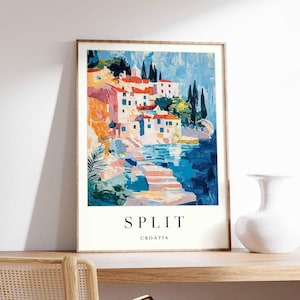 Split Poster, Croatia Travel Print, Dalmatia Wall Art, Croatian Coastal Decor, Split Diocletian&#39;s Palace Poster, Europe Travel Art