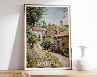 Galicia Coastal Village Art Print: Spain Landscape Poster