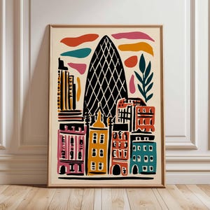 Gherkin Building Poster, London Travel Poster, Gherkin Wall Art, 30 St Mary Axe Print, UK Landmark Poster, British Art, London Skyline Decor