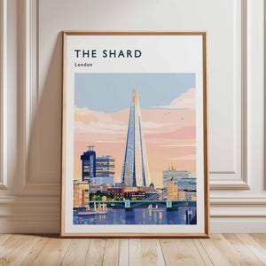 Shard Poster, London Travel Poster, Shard Wall Art, London Skyline Print, UK Landmark Poster, British Architecture Art, Modern London Decor