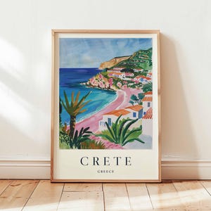 Crete Poster, Greece Travel Print, Mediterranean Island Wall Art, Crete Travel Decor, Beach Art, Greek Island Print, Greece Travel Art