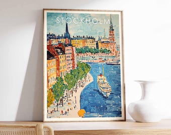 Pôster de Estocolmo, Suécia: Arte de parede com paisagem urbana colorida