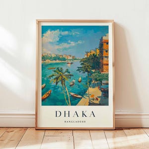 Poster di Dhaka, stampa di viaggio del Bangladesh, arte murale dell&#39;Asia meridionale, decorazione della capitale, regalo di viaggio di Dhaka, stampa dell&#39;Asia meridionale, arte di viaggio del Bangladesh