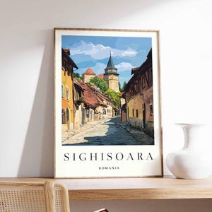 Sighisoara Poster, Romania Travel Print, Transylvania Wall Art, Romanian Town Decor, Sighisoara Citadel Poster, Europe Travel Art