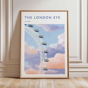 London Eye Poster, London Travel Poster, London Eye Wall Art, Thames River Print, UK Landmark Poster, London Skyline Decor