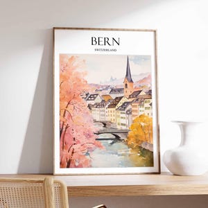 Bern poster, Switzerland poster, Bern wall art, Bern travel print, Switzerland city print, Bern skyline decor, European city posters