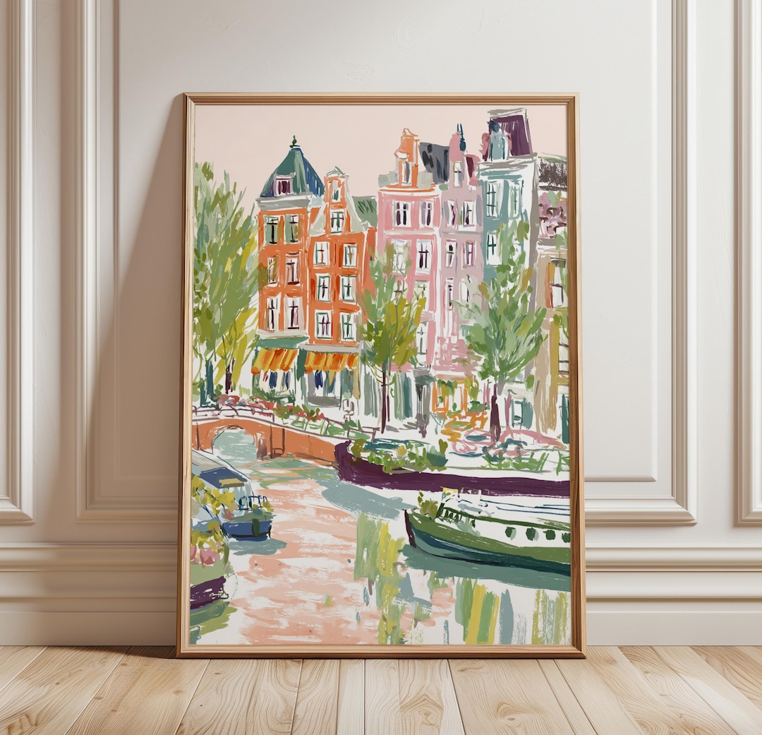 Amsterdam Canal Poster | Colorful Cityscape Art | Dutch Architecture ...