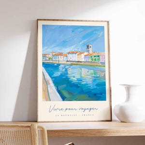 Póster de La Rochelle, impresión de viaje a Francia, impresión de ciudad portuaria, decoración de pueblo costero, arte con vista al mar, póster de ciudad marítima, regalo de viaje a Francia