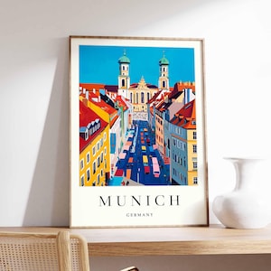 Munich Poster, Germany Travel Print, Marienplatz Print, Bavarian City Wall Decor, Cityscape View,  European Travel Gift, Munich Travel Art
