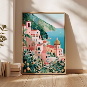 Amalfi Coast Poster, Italy Travel Print, Positano Wall Art, Coastal Home Decor, Mediterranean Art, Italian Landscape Gift