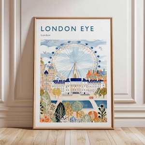 London Eye Poster, London Travel Poster, London Eye Wall Art, Thames River Print, UK Landmark Poster, London Skyline Decor
