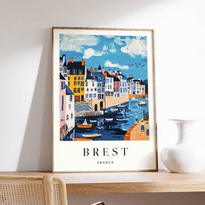Brest Poster, Frankreich Reisedruck, Hafenstadt Kunstdruck, Frankreich Küstenwandkunst, Bretagne Maritime Szene Dekoration, Frankreich Reisegeschenk