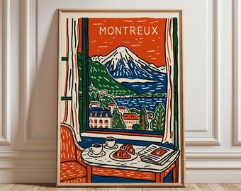 Montreux Breakfast Poster | Swiss Lake Print | Wall Art