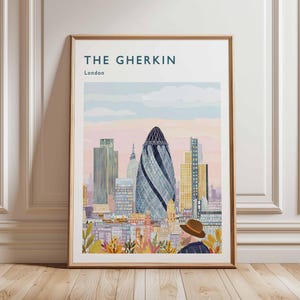 Gherkin Building Poster, London Travel Poster, Gherkin Wall Art, 30 St Mary Axe Print, UK Landmark Poster, British Art, London Skyline Decor