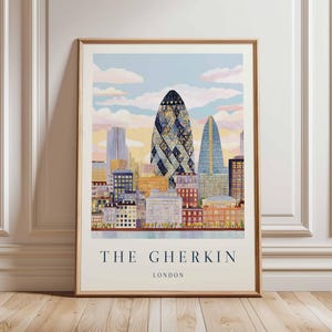 Gherkin Building Poster, London Travel Poster, Gherkin Wall Art, 30 St Mary Axe Print, UK Landmark Poster, British Art, London Skyline Decor