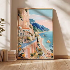 Amalfi Coast Poster, Italy Travel Print, Positano Wall Art, Coastal Home Decor, Mediterranean Art, Italian Landscape Gift