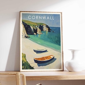 Poster della Cornovaglia, stampa della Cornovaglia, arte murale della Cornovaglia, poster di viaggio della Cornovaglia nel Regno Unito, stampa costiera della Cornovaglia, stampa della spiaggia della Cornovaglia, decorazioni della Cornovaglia