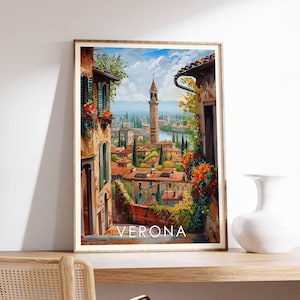 Verona Poster, Italy Print, Verona Wall Art, Romeo and Juliet Poster, Italian City Print, Europe Travel Poster, Verona Skyline