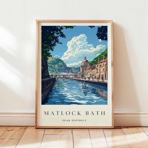 Matlock Bath Poster, Derbyshire Print, Peak District Area Wall Art, UK Travel Decor, Victorian Village Art, English Riverside Print