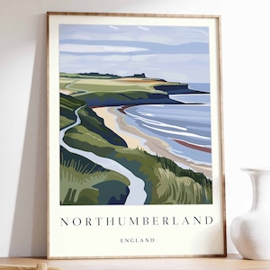 Northumberland Poster, Northumberland Travel Print, England Wall Art, British Travel Print, Sea Print, Northumberland Travel Poster