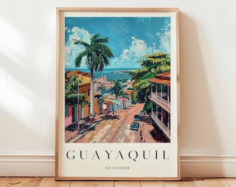 Póster de viaje de Guayaquil, Ecuador: Arte mural de una ciudad costera de Sudamérica