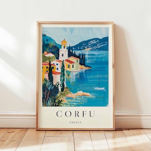 Corfu Poster, Greece Travel Print, Ionian Island Wall Art, Corfu Travel Decor, Mediterranean Travel Gift, Beach Poster, Greece Travel Art