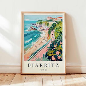 Póster de Biarritz, Impresión de viaje a Francia, Arte mural costero, Decoración de surf, Arte de regalo de playa de Francia, Decoración de viaje a Biarritz, Arte de viaje a Francia