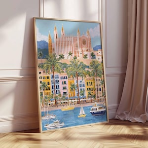 Mallorca Poster, Spain Travel Print, Palma de Mallorca Art, Balearic Islands Decor, Mediterranean Coastal Art, Island Vacation Gift