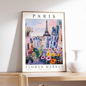 Paris Flower Market Poster, Paris Print, French Floral Wall Art, Paris Floral Decor, Botanical Poster, Europe Travel Print, Cityscape Art