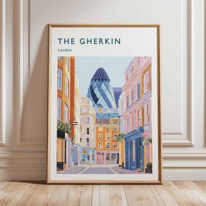 Gherkin Building Poster, London Travel Poster, Gherkin Wall Art, 30 St Mary Axe Print, UK Landmark Poster, British Art, London Skyline Decor