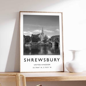Shrewsbury Poster, UK Print, Shrewsbury Wall Art, Shrewsbury Decor, Shrewsbury Print, Historic Town Art, Shrewsbury Gift